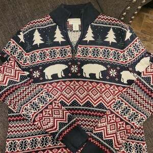 ASPEN Polar Bear Fair Isle 1/4 Zip Knit Christmas Sweater